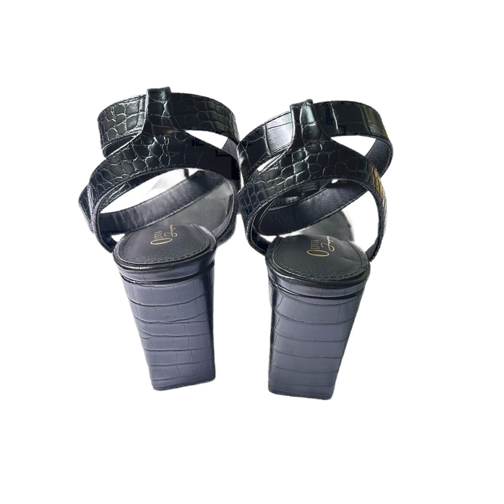 Olivia Ferguson Black Crocodile Block Heels with clear toe straps size 10 - Picture 5 of 10